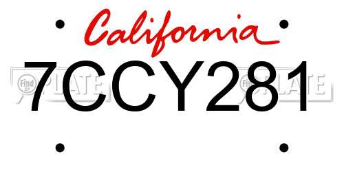 7CCY281 California License Plate