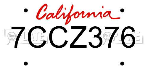 7CCZ376 California License Plate