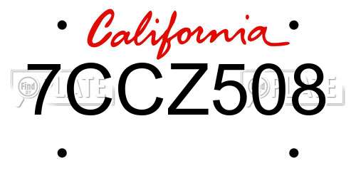 7CCZ508 California License Plate