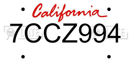 7CCZ994 California License Plate