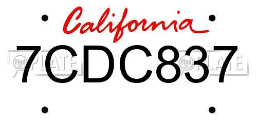 7CDC837 California License Plate