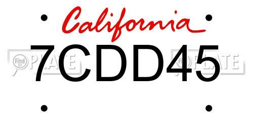 7CDD45 California License Plate