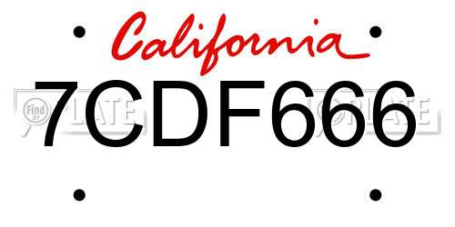7CDF666 California License Plate