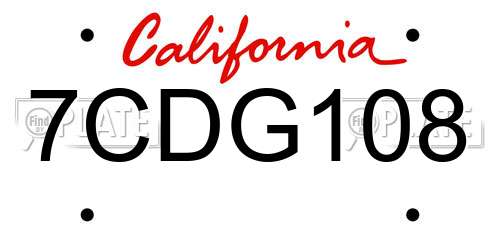 7CDG108 California License Plate