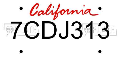 7CDJ313 California License Plate