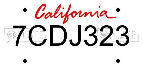 7CDJ323 California License Plate