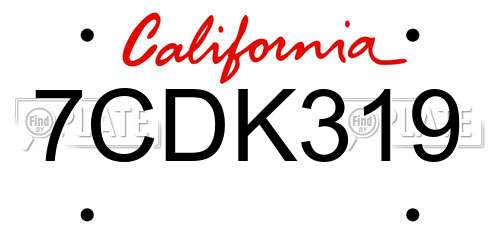 7CDK319 California License Plate