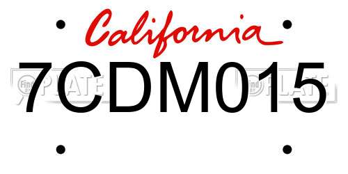 7CDM015 California License Plate