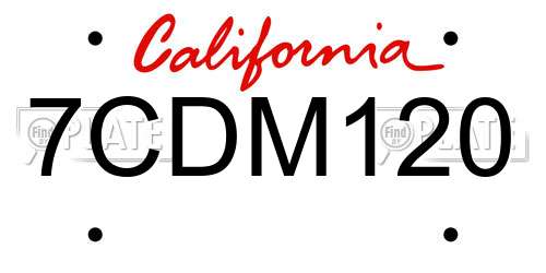 7CDM120 California License Plate
