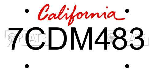 7CDM483 California License Plate