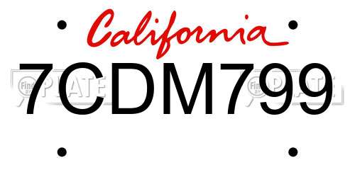 7CDM799 California License Plate