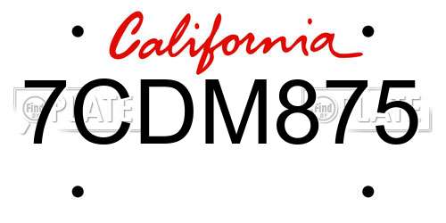 7CDM875 California License Plate