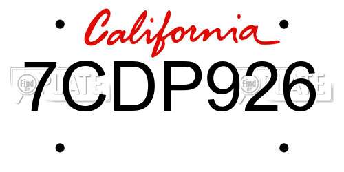 7CDP926 California License Plate