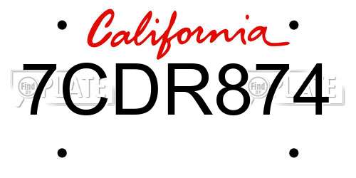 7CDR874 California License Plate
