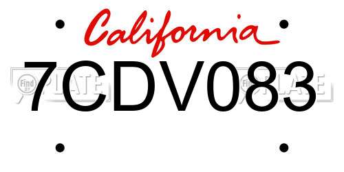 7CDV083 California License Plate