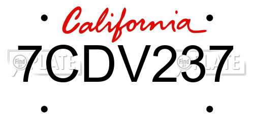 7CDV237 California License Plate