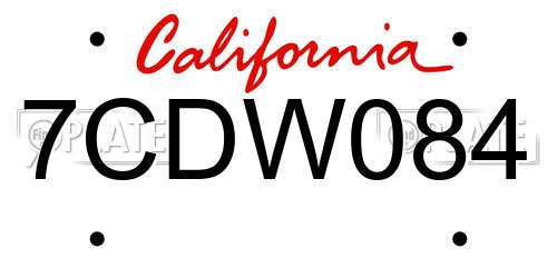 7CDW084 California License Plate