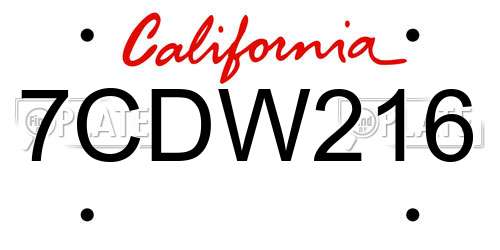 7CDW216 California License Plate