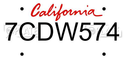 7CDW574 California License Plate