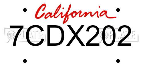 7CDX202 California License Plate