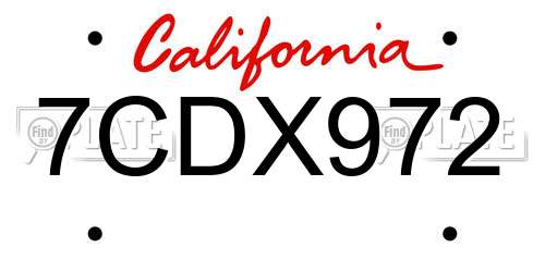 7CDX972 California License Plate
