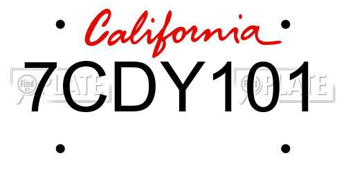 7CDY101 California License Plate
