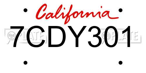 7CDY301 California License Plate