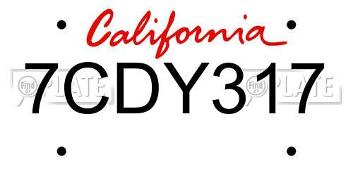 7CDY317 California License Plate