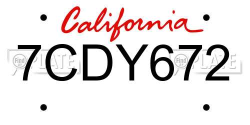 7CDY672 California License Plate