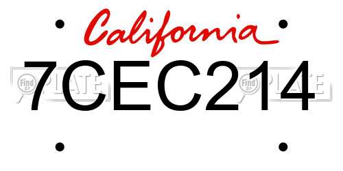 7CEC214 California License Plate