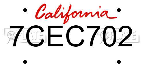 7CEC702 California License Plate
