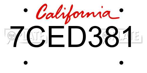 7CED381 California License Plate