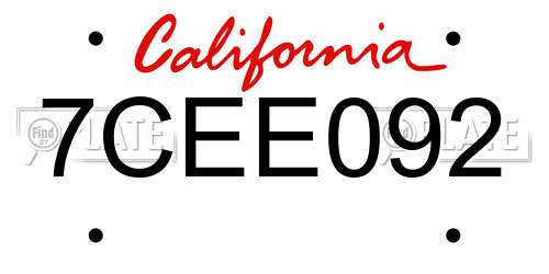 7CEE092 California License Plate