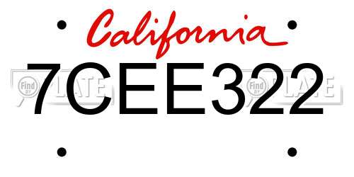 7CEE322 California License Plate