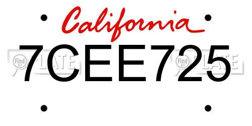 7CEE725 California License Plate