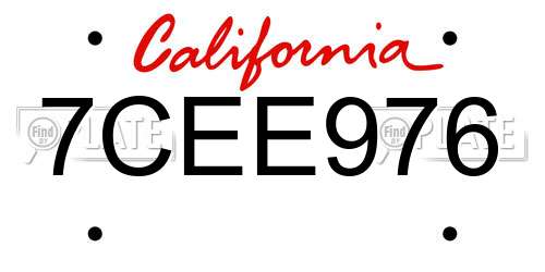 7CEE976 California License Plate