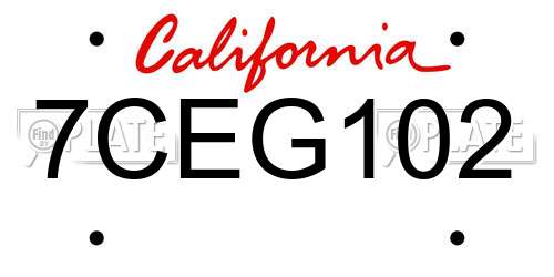 7CEG102 California License Plate