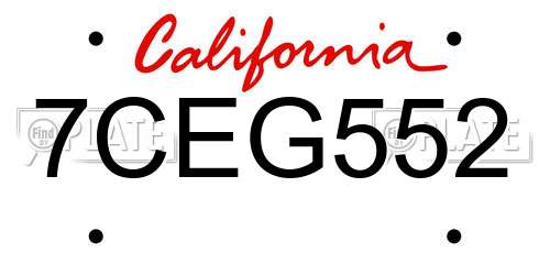 7CEG552 California License Plate