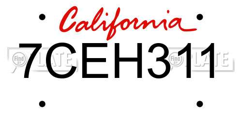 7CEH311 California License Plate