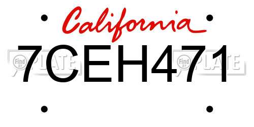 7CEH471 California License Plate