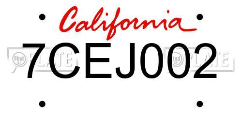 7CEJ002 California License Plate