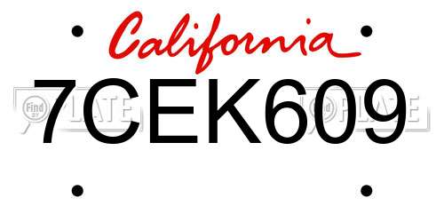 7CEK609 California License Plate
