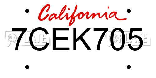 7CEK705 California License Plate