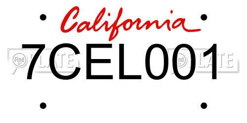 7CEL001 California License Plate