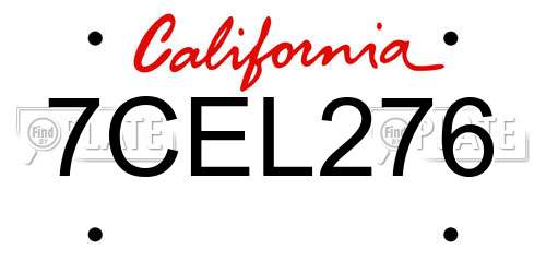 7CEL276 California License Plate