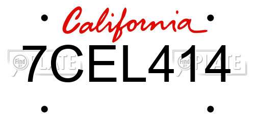7CEL414 California License Plate