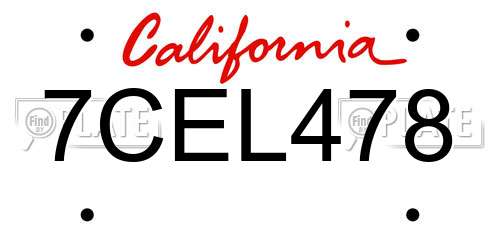 7CEL478 California License Plate