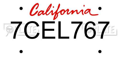 7CEL767 California License Plate