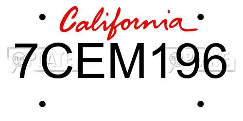 7CEM196 California License Plate