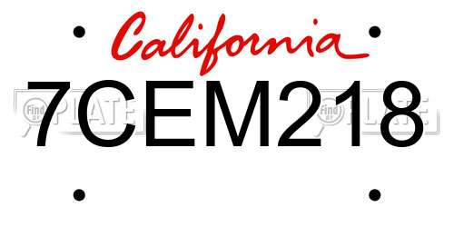 7CEM218 California License Plate